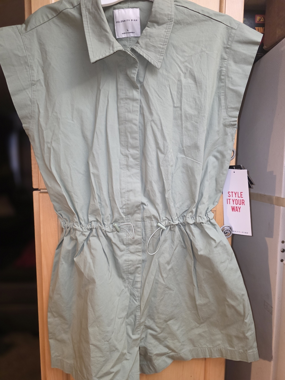 Celebrity Pink Light Sage Button-Front Romper